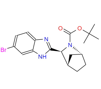 CAS：1256387-74-2，中文名稱： (1R,3S,4S)-3-(6-溴-1H-苯并咪唑-2-基)-2-氮雜雙環[2.2.1]庚烷-2-羧酸叔丁酯